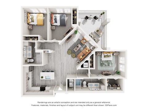 Floor plan for 3 beds, 2 baths, 1321 sqft